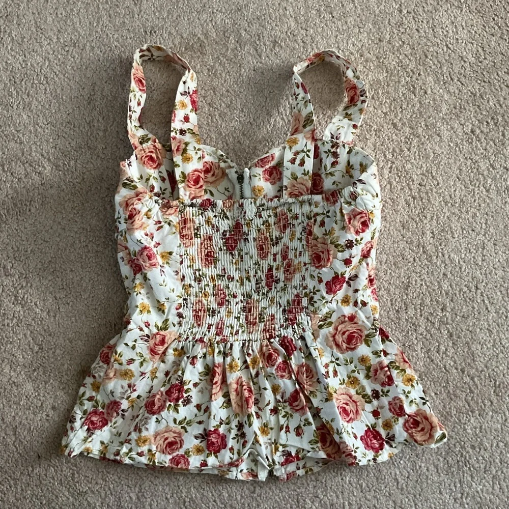 Poetry Floral Corset Top - Red and Pink on Cream - Picture 2 of 3